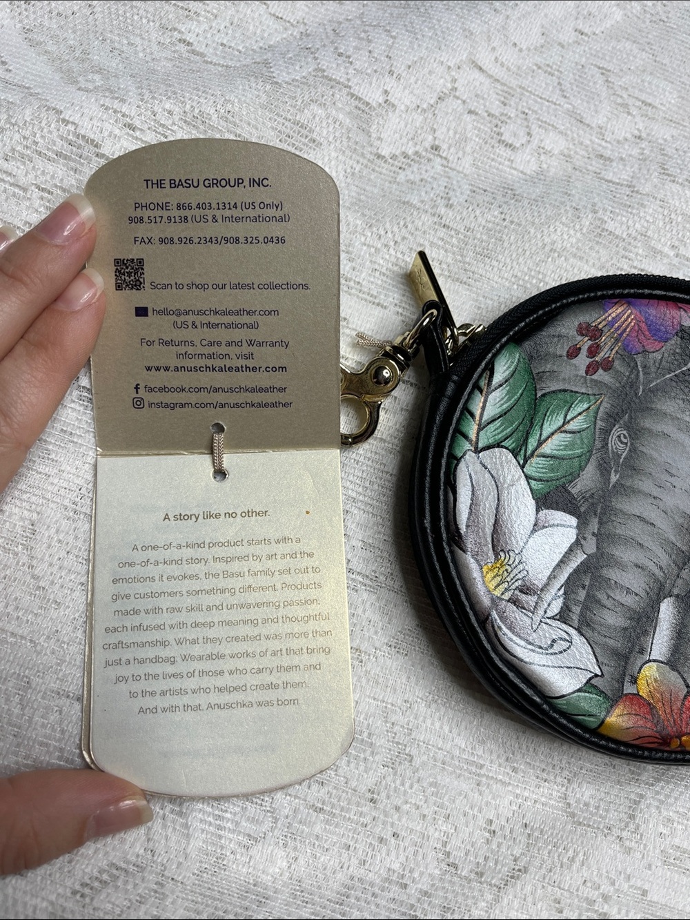 Anuschka Hand-Painted Elephant Coin Purse in Black with Floral Accents - Picture 6 of 8